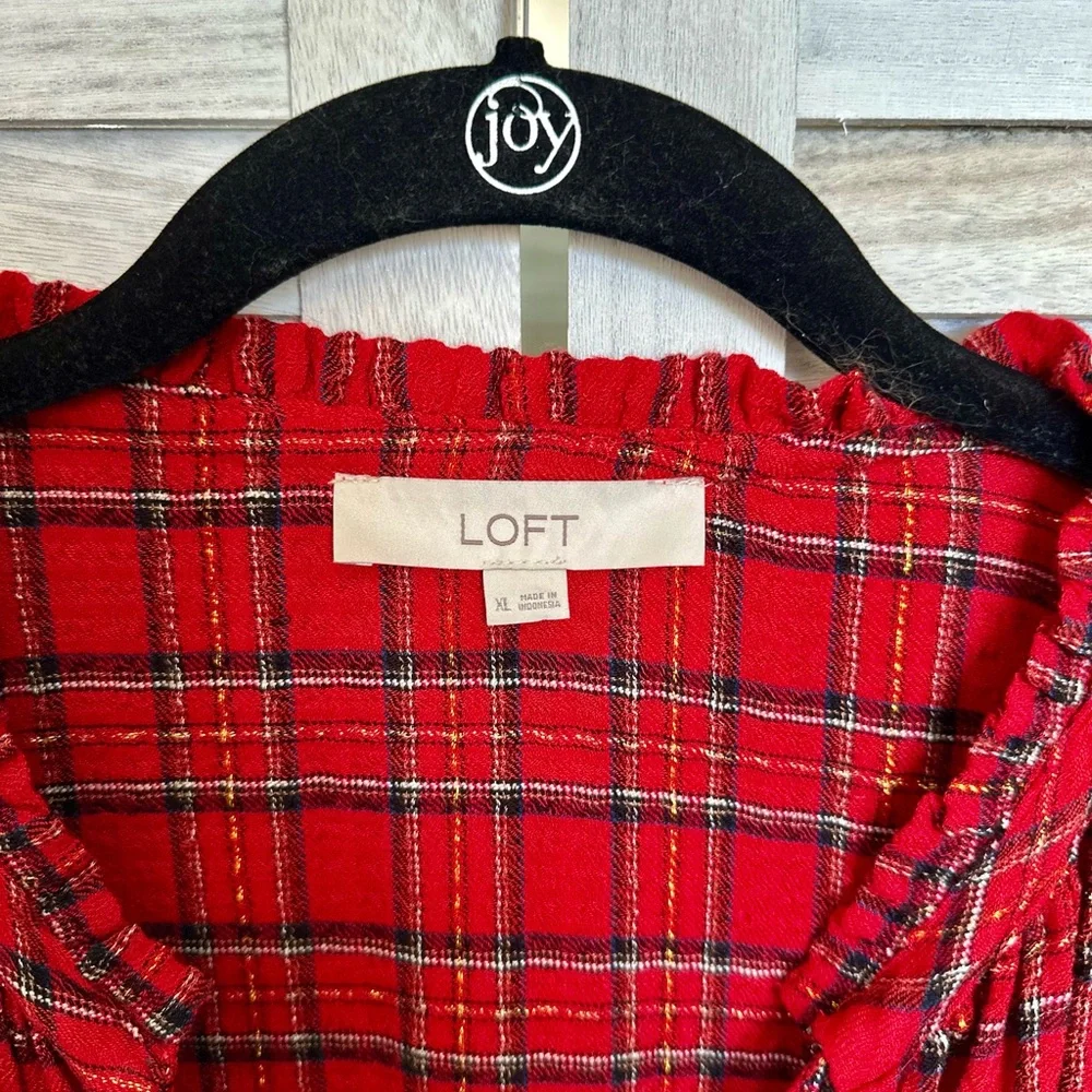 LOFT Red and Black Plaid Dress. Rayon/Poly - Picture 3 of 3